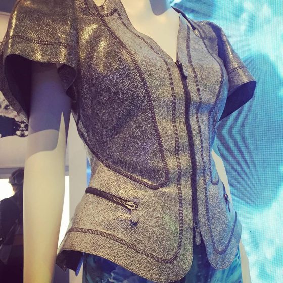 From McQueen’s Plato’s Atlantis collection, this stingray leather jacket (check out the stitching) was inspired by scuba diving wetsuit | Irene’s Dry Cleaning
