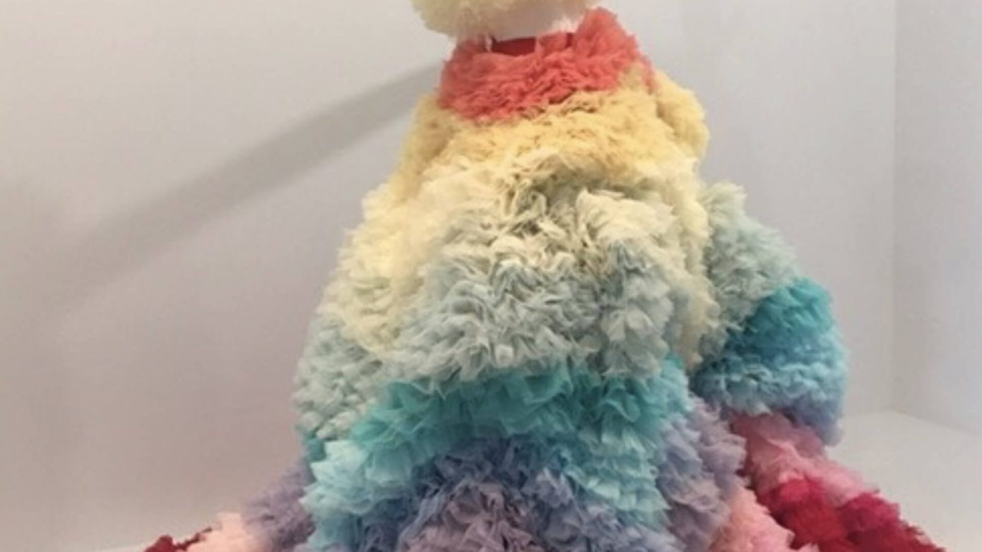 Over 200 metres of ruffled polyester organza was used to make this dramatic outfit by Japanese costume designer Tomo Koizumi | Irene’s Dry Cleaning