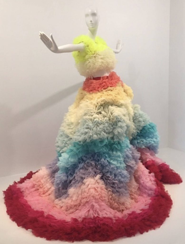 Over 200 metres of ruffled polyester organza was used to make this dramatic outfit by Japanese costume designer Tomo Koizumi | Irene’s Dry Cleaning